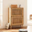 Armoire de rangement pour chaussures mince avec 2 tiroirs rabattables et portes à persiennes, organisateur de chaussures autoportant pour l'entrée, le couloir ou le salon, conception compacte pour les petits espaces