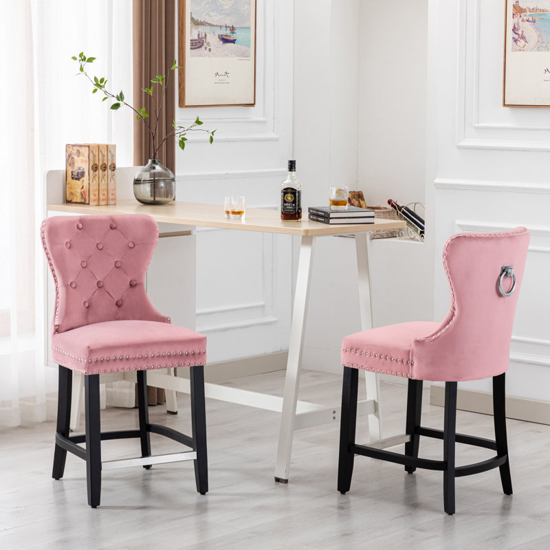 Tabouret de bar et de comptoir Kirsten, Tabouret de bar (siège d'une hauteur de 29 po), Gris antique, Rose