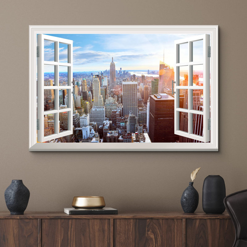 Fenêtre de paysage «Vue de la fenêtre sur le paysage urbain de New York, paysages naturels, paysages rustiques, détente, calme et ultra» sur