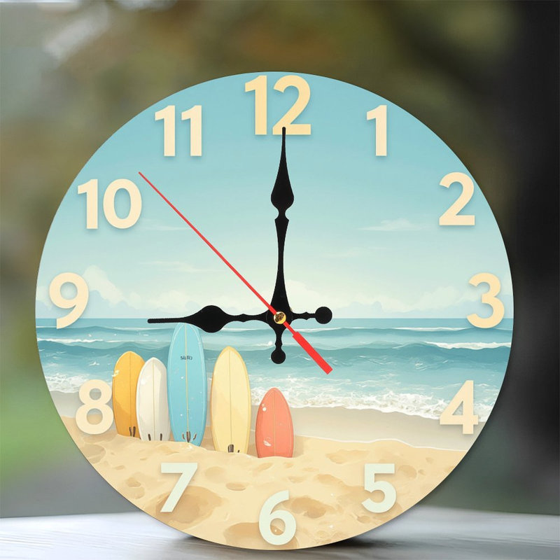 Horloge murale plage planche de surf d'été décor océan