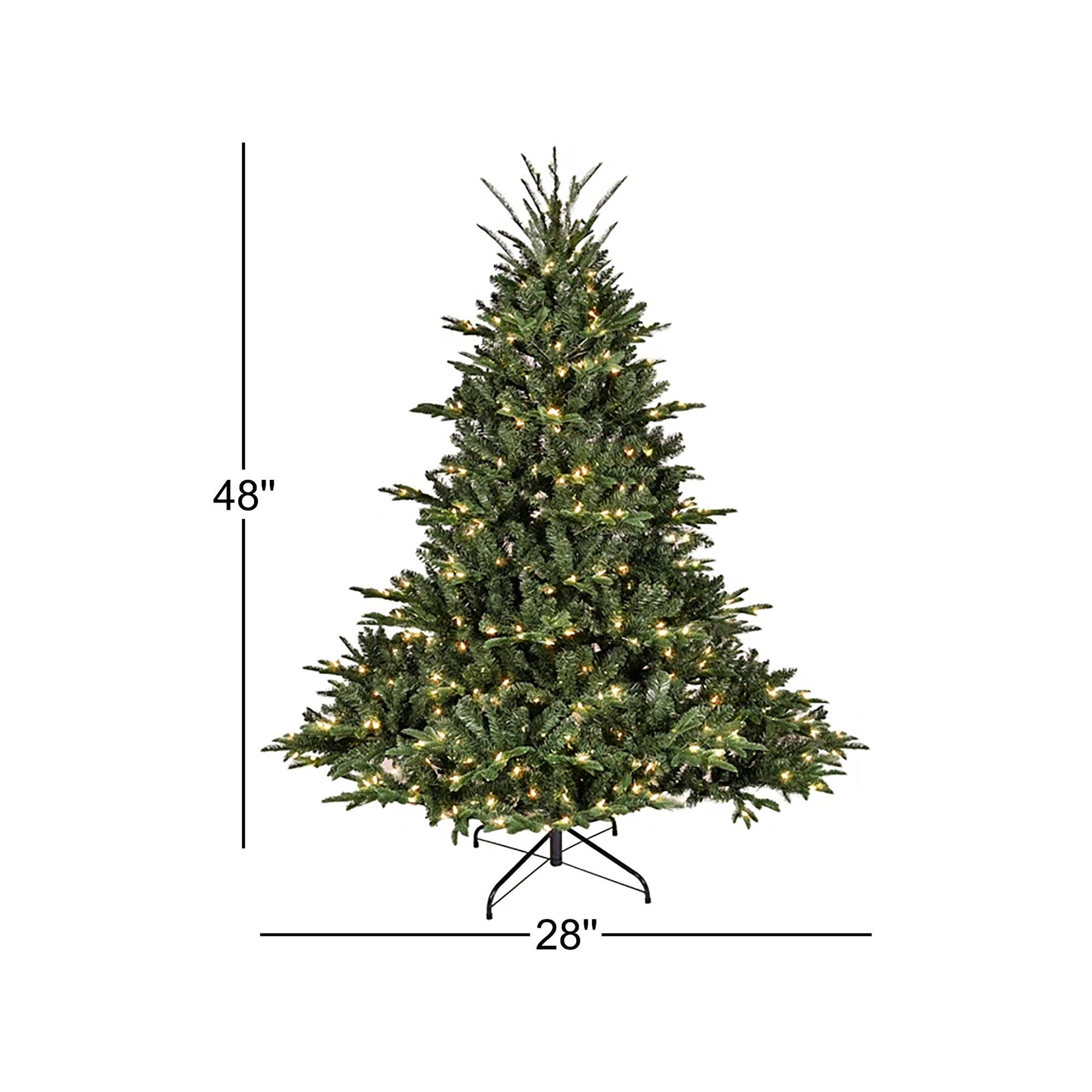 Pre-Lit Green Christmas Tree with PE/PVC Mixed Branches, Lights, Foldable Metal Base, 4'