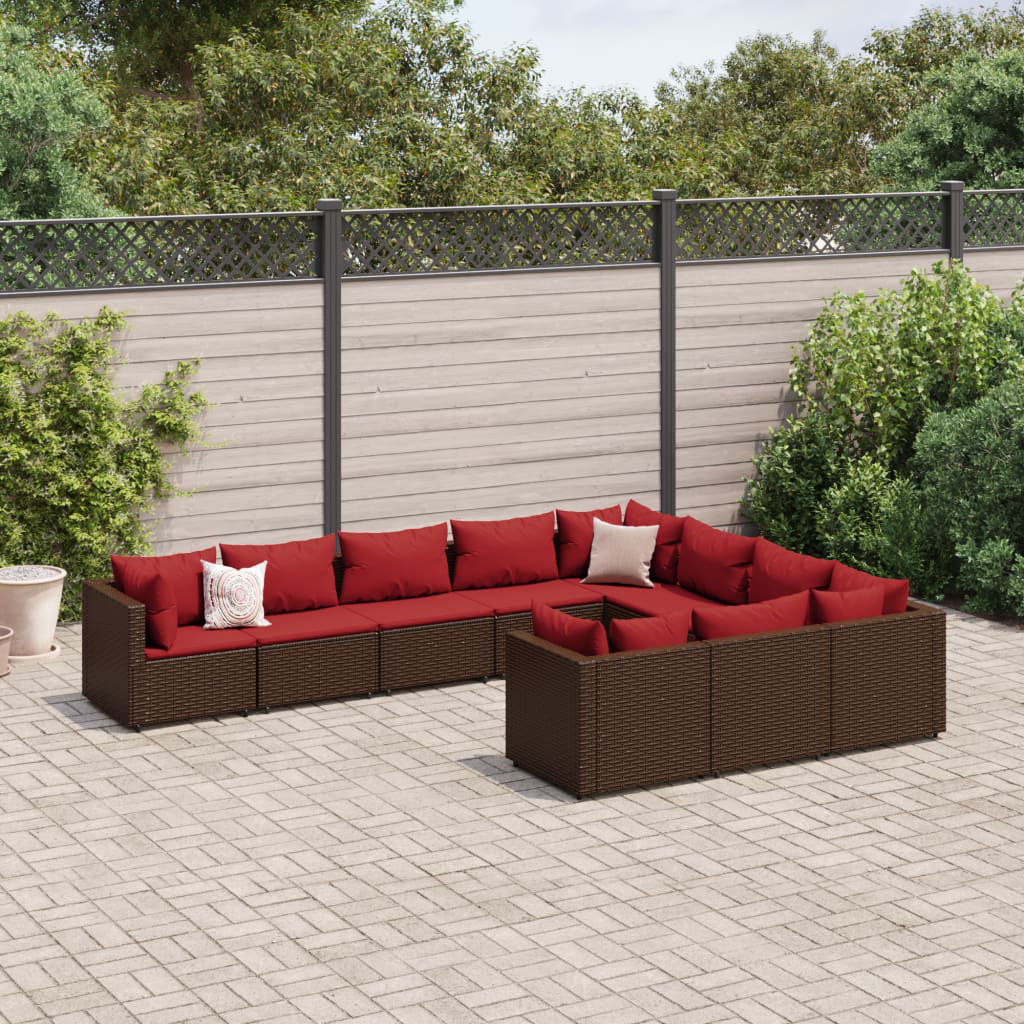 Vidaxl 10-Tlg. Garten-Sofagarnitur Mit Kissen Grau Poly Rattan