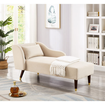 Chaise longue stable en velours et accessoires métalliques beige moderne avec structure en contreplaqué