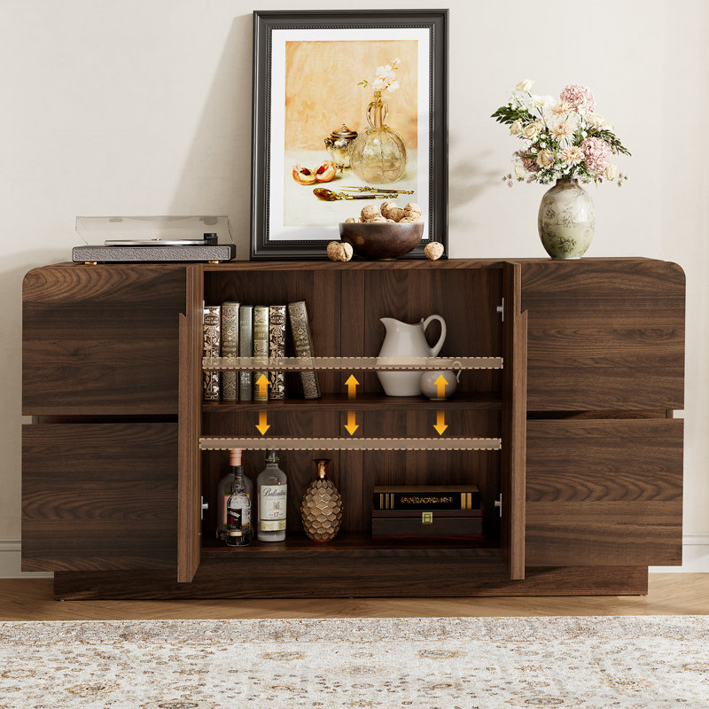 60" Sideboard With Adjustable Shelf & 4 Drawers, Walnut