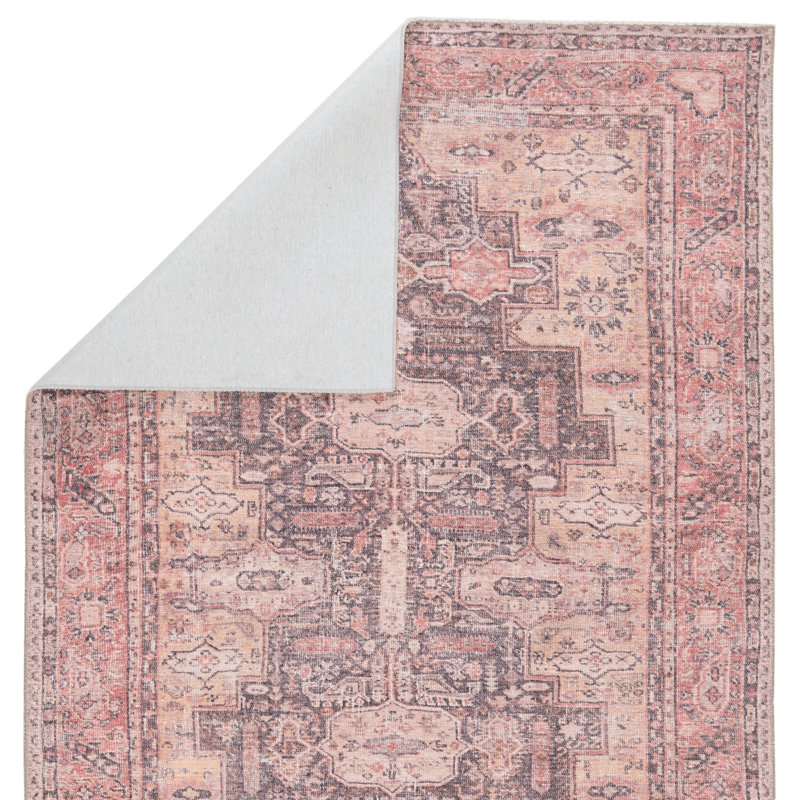 Machine Washable Carlita Oriental Pink Area Rug, Rectangle 3'9" x 6'