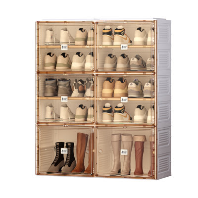 Salon portatif avec armoire à chaussures, armoire de rangement empilable avec portes et tablettes, boîte à chaussures pour garde-robe