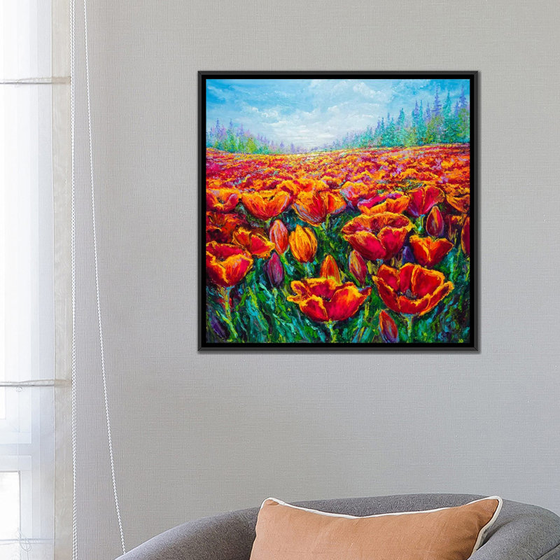 «Tulip Time» par Kimberly Adams, impression sur toile, H 26 po x l 26 po x P 1,5 po, Toile avec cadre flottant noir