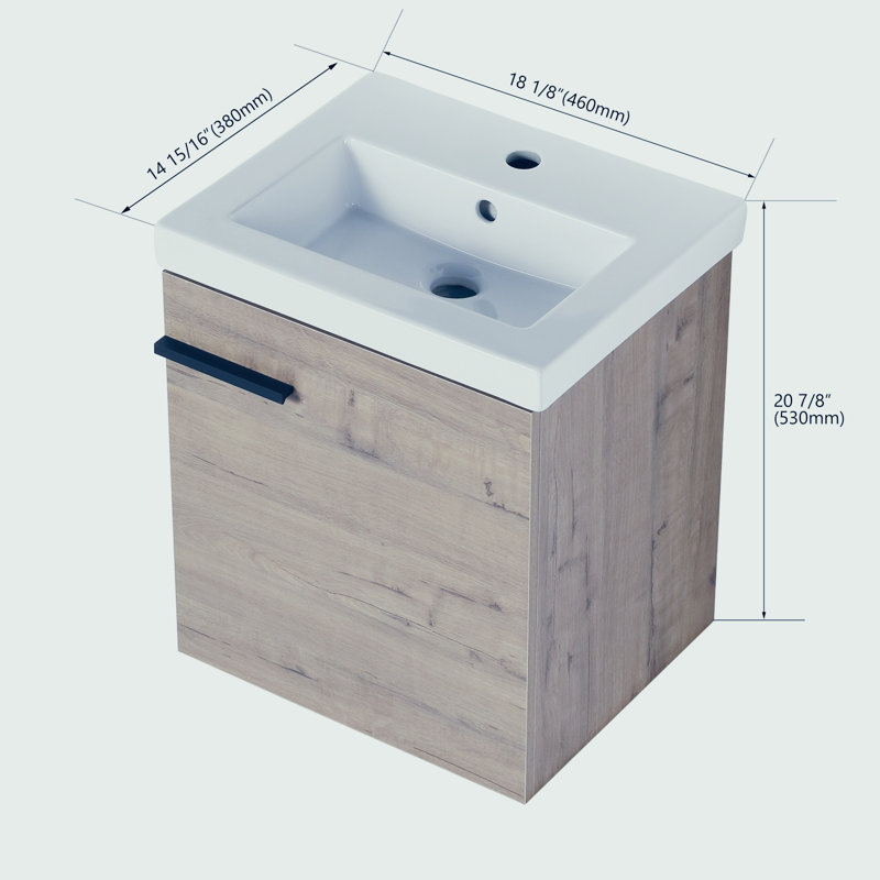 Ensemble de meuble-lavabo simple mural 18 po Austyn, Brun clair