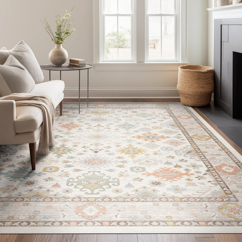 Gurpaige Traditional Oriental Brown Polyester Area Rug, Rectangle 5' x 7'
