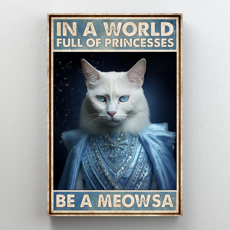 «L A White Cat Be A Meowsa», reproduction sur toile, H 36 po x l 24 po x P 1,25 po