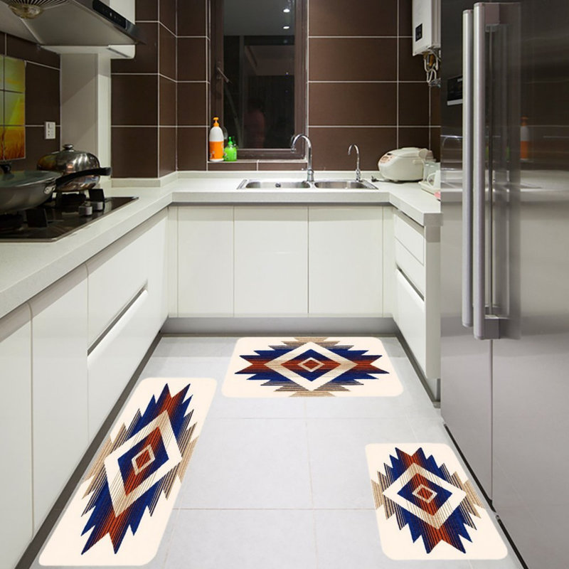 Southwestern Geometric Kitchen Floor Mat Set of 3 for Kitchen & Living Room