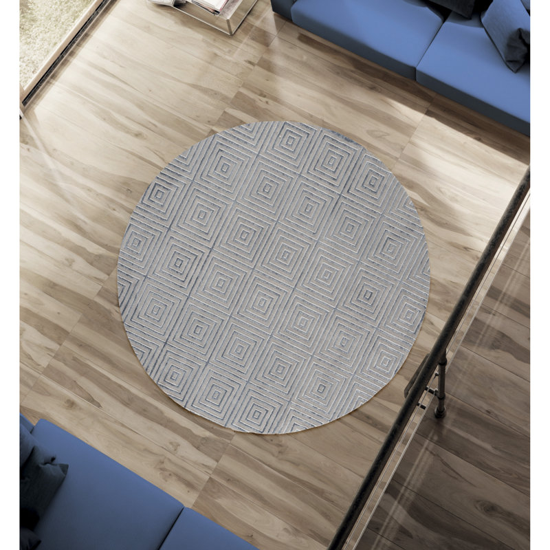 Tapis gris à motif géométrique Emmeline, Rond 7 pi 10 po
