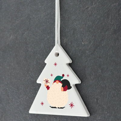 Xmas Gnome Festive Gonk Presents Tree Shaped Ceramic Ornament