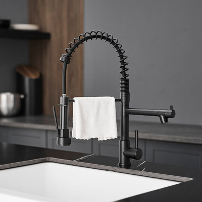 Robinet de cuisine de style commercial avec distributeur de savon et rétractable, acier inoxydable noir 304, poignée simple, trou, distributeur de plaque