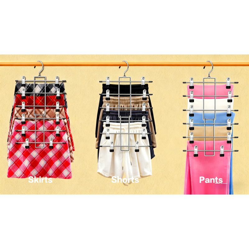 Cintre pliable à 6 niveaux pour pantalons avec pinces, organisateur de garde-robe peu encombrant pour jupes de pantalons, cintre de rangement en métal pour l'organisation d'un dortoir