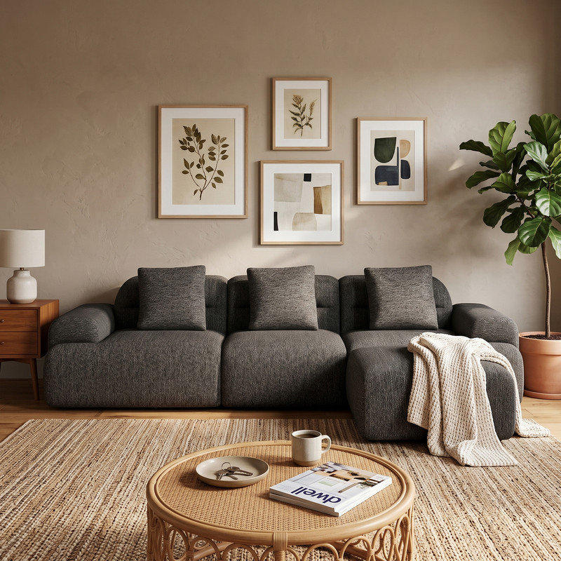 Canapé modulaire 120 po avec repose-pieds réversible 120 po, Dark Grey Corduroy