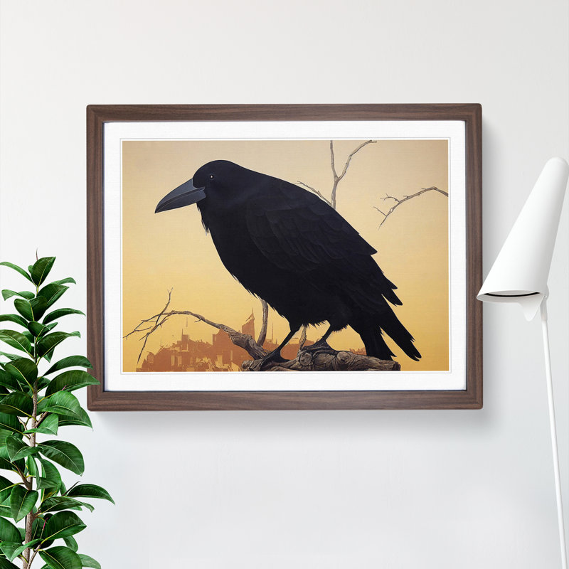 Amazing Crow Bird - Framed Print, 25cm H x 34cm W x 2cm D, Walnut Framed