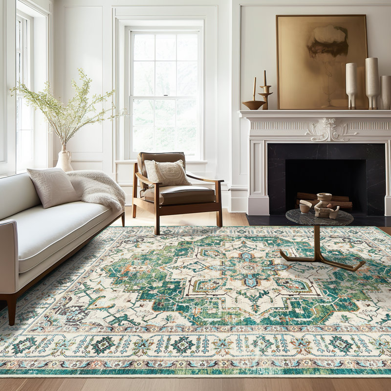Malila Machine Washable Non-Slip Area Rug, Rectangle 9' x 12', Green