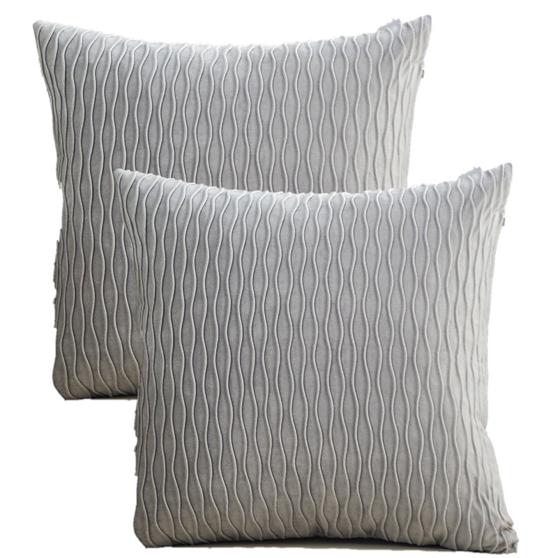 Velvet wave I Square Velvet Pillow Cover, Light Gray