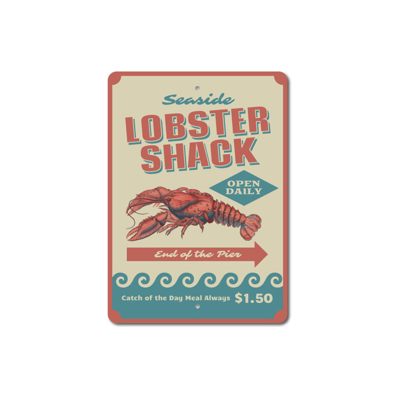 Panneau en aluminium Seaside Lobster Shack, H 18 po x l 12 po x P 0,06 po