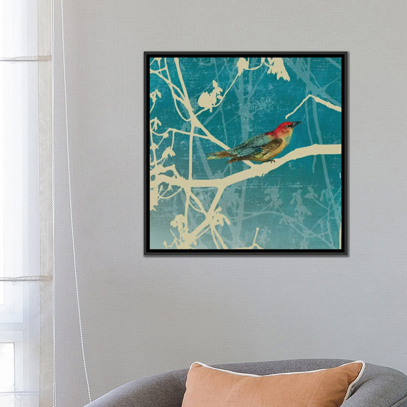 « blue oiseau i », impression sur toile, H 18 po x l 18 po x P 1,5 po, Toile avec cadre noir, Pas de tapis