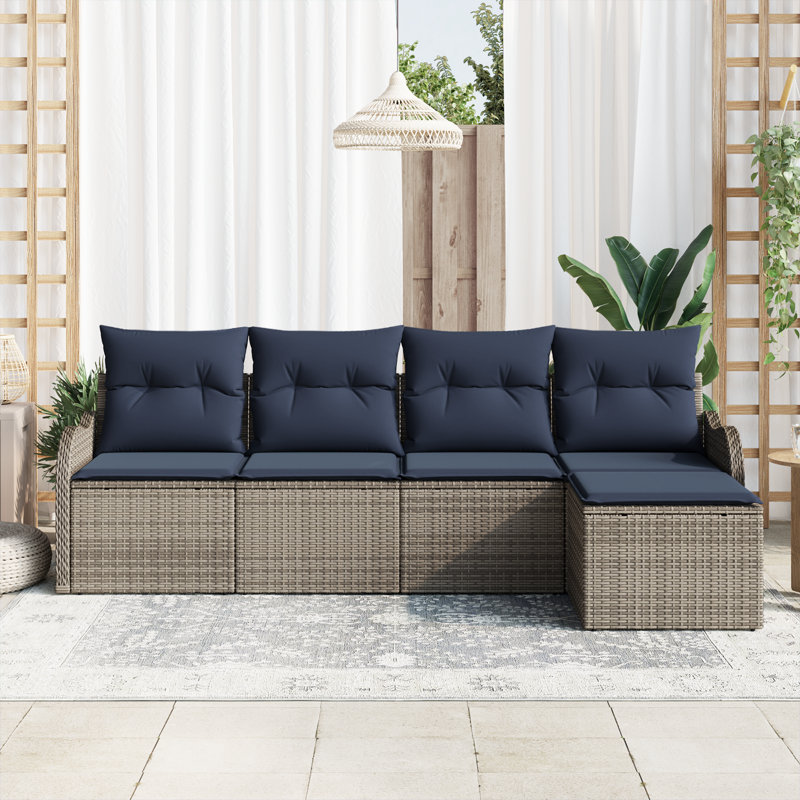 Ensemble de canapé de jardin vidaXL, Structure grise / coussin bleu marine