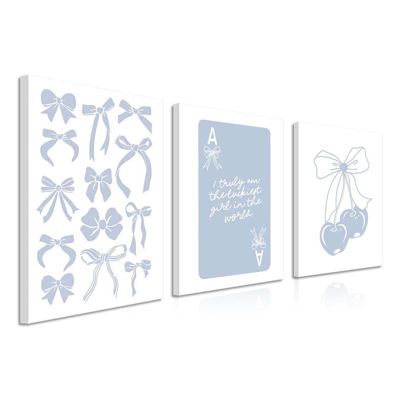 40*30,Preppy Canvas Wall Art Set Of 3, Light Blue Bow Picture Wall Decor Paintings.