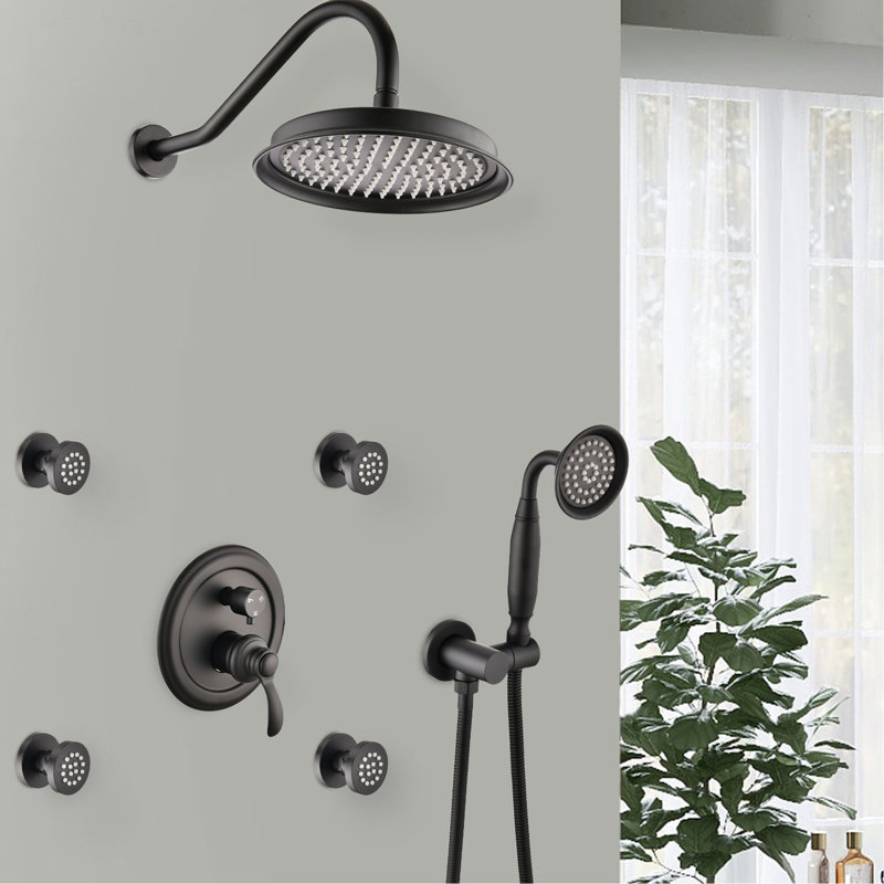 Matte Black Shower Fixture - Single Handle, Powerful Experience Bathroom Faucet 2 Heads, Soft Rubber Holes, Matte Black