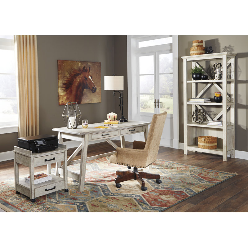 Transitional 60'' White Pine Home Office Desk with USB Port