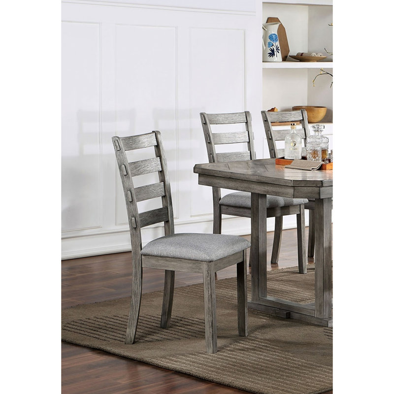 2 chaises de salle à manger en gris, dossier, siège en tissu rembourré, chaises en bois massif gris, dossier, rustique