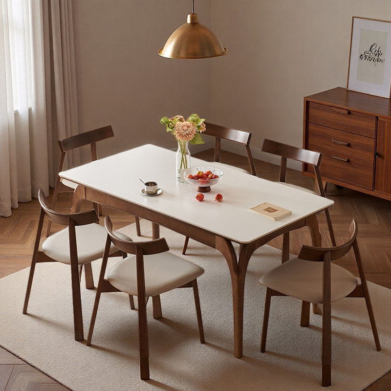 Table de salle à manger Mid-Century, H 29,5 po x l 70,9 po x P 35,4 po, 7 pièces : table, 6 chaises