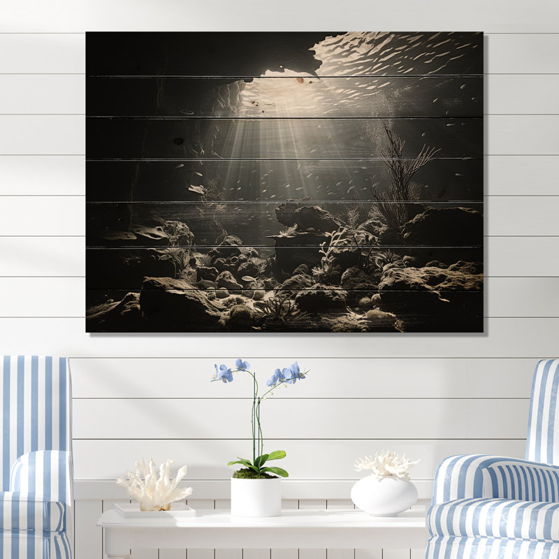 Monde corail noir et blanc sous-marin en bois de pin naturel, H 10 po x l 20 po