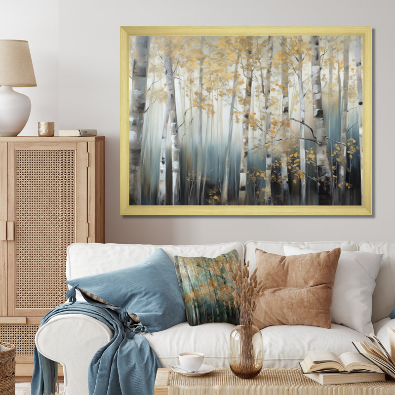 Ruwen Birch Tree Dense Forest V - reproduction d'art sur toile encadrée, H 12 po x l 20 po x P 1 po, Cadre flottant brun