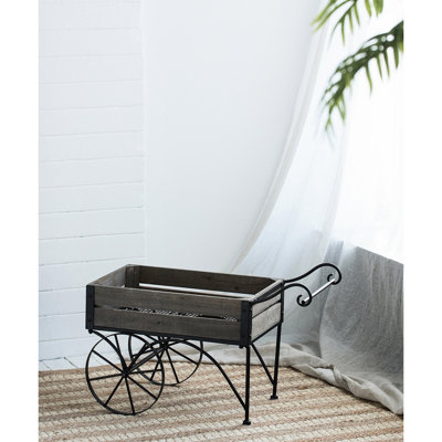 Chariot-chariot en métal et en bois pour présentation de plantes dans la maison, 24,4 po x 12,6 po x 15,4 po, 9,9 lb, petit ensemble de plantes à assembler, teinte neutre