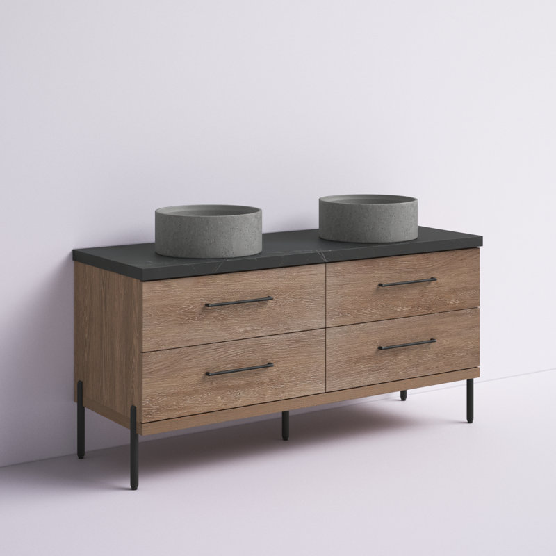 Norvell 60 " W Freestanding Standard Free Standing 2 Double Vanity Bathroom Vanity With Stone Top