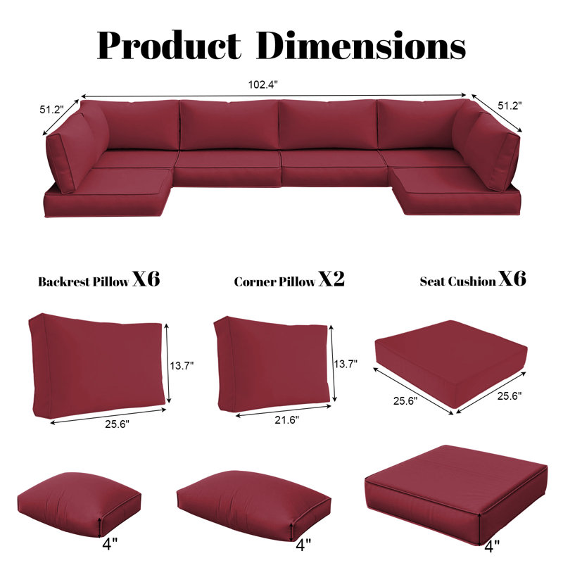 14-piece Outdoor Sectional Cushions Replacement Set, Deep Seat Patio Furniture Cushions, Waterproof & Fade Resistant Couch Cushions For 6-seat Wicker Conversation Sets