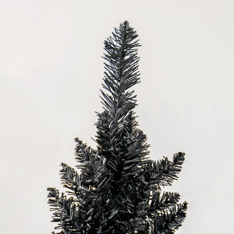 Arbre de Noël 8 pi, arbre de Noël mince avec 618 pointes de branches réalistes et support en plastique, H 8 pi, Noir, Non