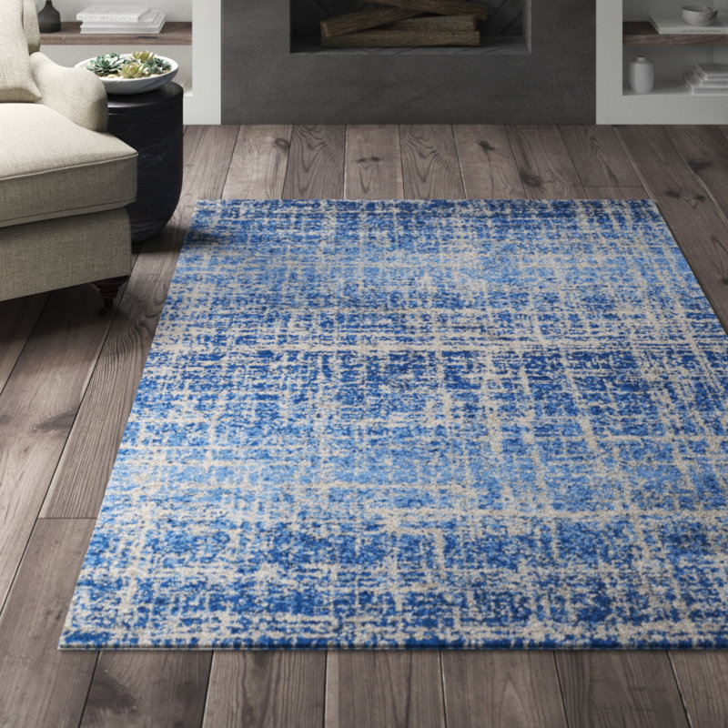 Riebe Abstract Blue/Silver Area Rug, Rectangle 8' x 10'