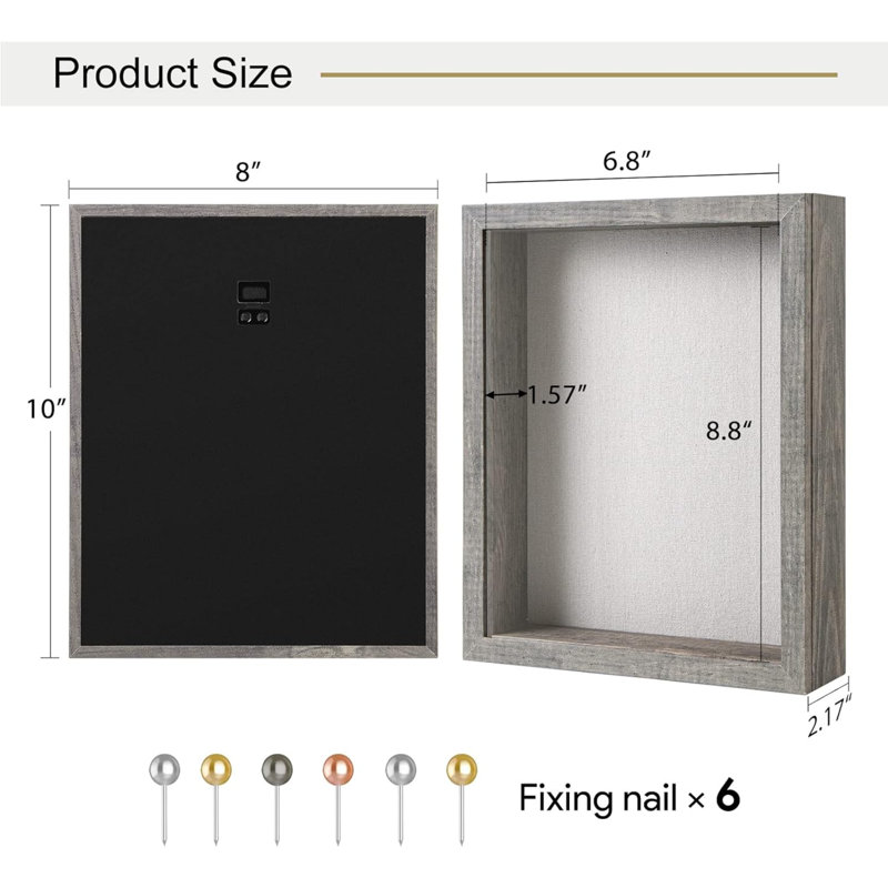 Small Shadow Box Frame With Back - Sturdy Rustic Memory Display Case Of Flower, Pictures, Medals And More, Gray
