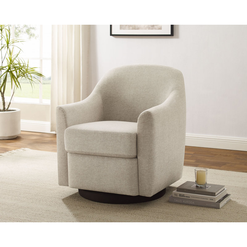 29.92In Modern Barrel Swivel Accent Chair, Light Khaki Polyester Blend