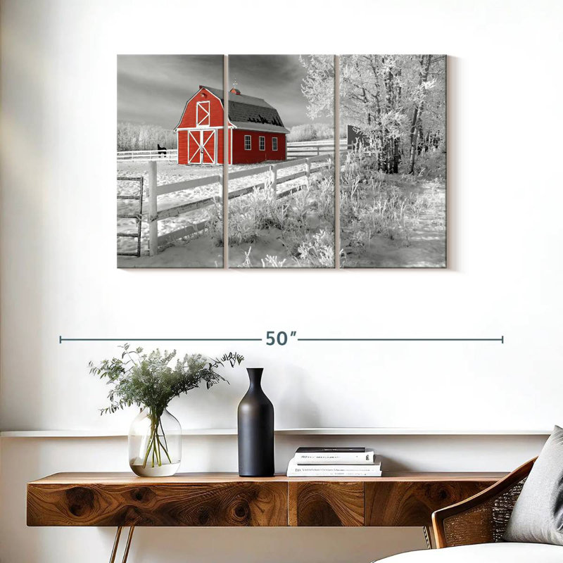 Red Barn In Winter, 24" H x 38" W