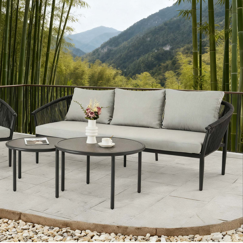 The Rope Patio Luxury Aluminum Sofa Conversation Sets With Coffee Table Set & 3-Seater Sofa (3PCS)