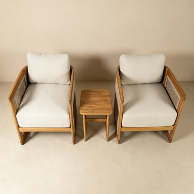 Buie 3 - Piece Acacia Wood Patio Outdoor Conversation Set With Cream Cushions