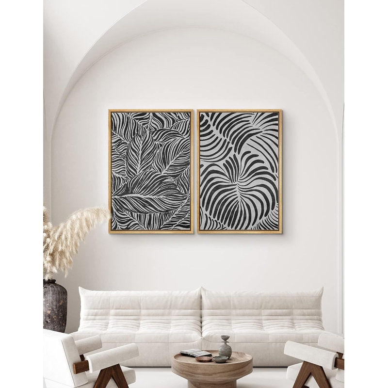 Illustration d'une feuille de plante noire sur fond de bichromie grise, feuilles d'art moderne et contemporain