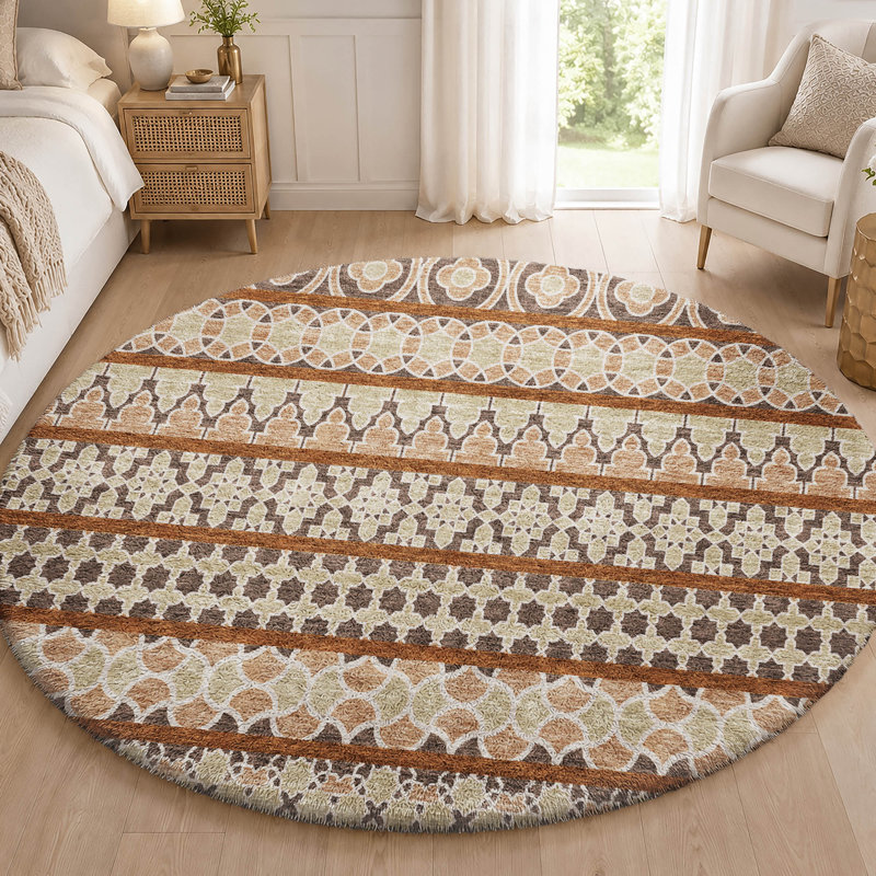 Tapis bohème shggy de rêve lavable à la machine de qualité supérieure, Chocolate, 8' Round