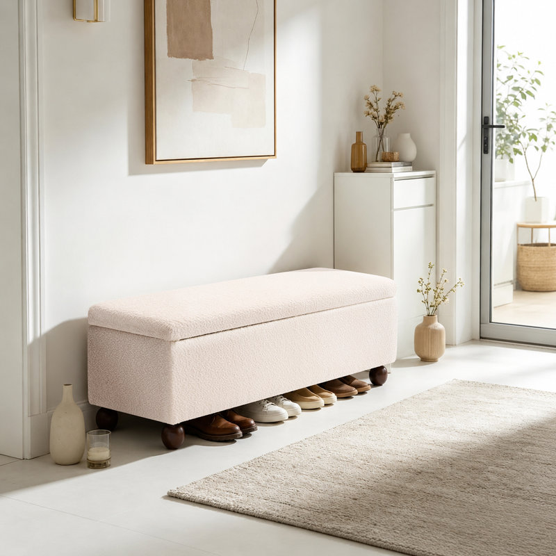 Banc de rangement moderne avec rangement caché, pieds en bois massif, banc de bout rembourré pour la chambre à coucher, le vestibule et le salon