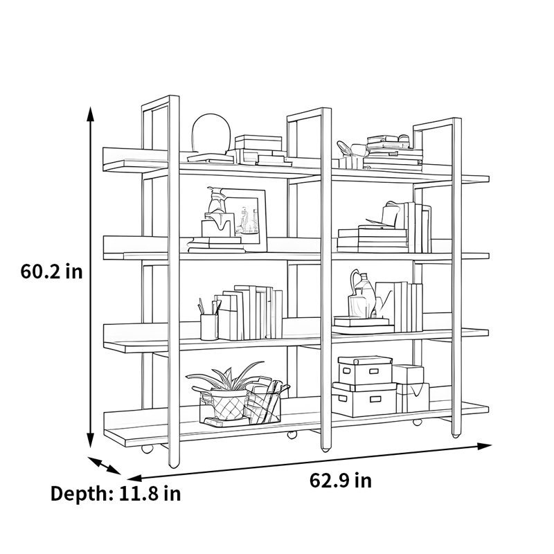 A versatile and fashionable bookcase, (4 Shelves) 60.2"H x 62.9"W x 11.8"D
