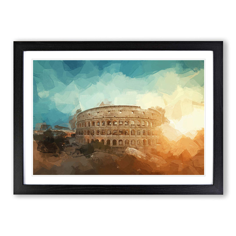 The Colisium in Rome Italy in Abstract - Picture Frame Graphic Art Print on MDF, 62cm H x 87cm W x 2cm D, Black Framed