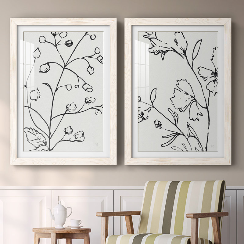 Croquis botanique I - reproduction encadrée de qualité supérieure - prêt à être accroché, Blanc
