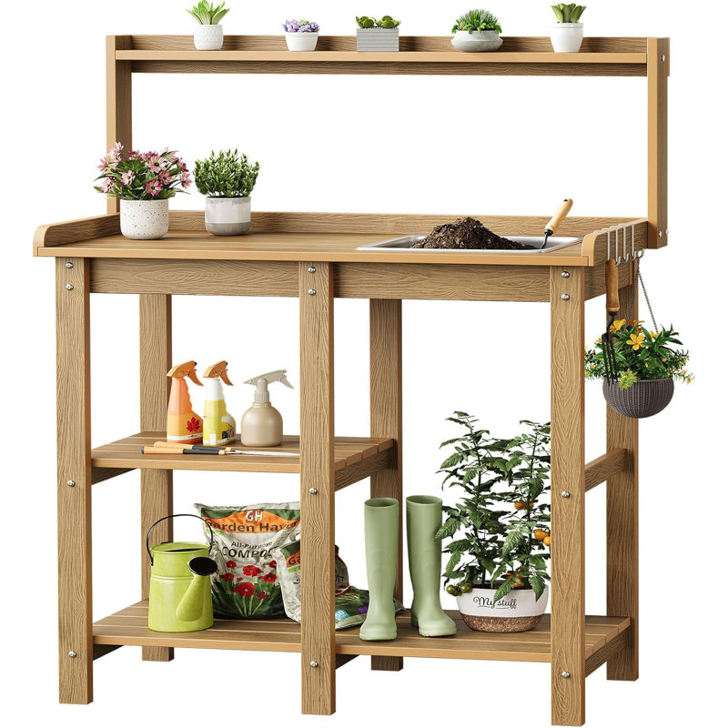 Banc de rempotage, table de rempotage d'extérieur avec lavabo amovible
